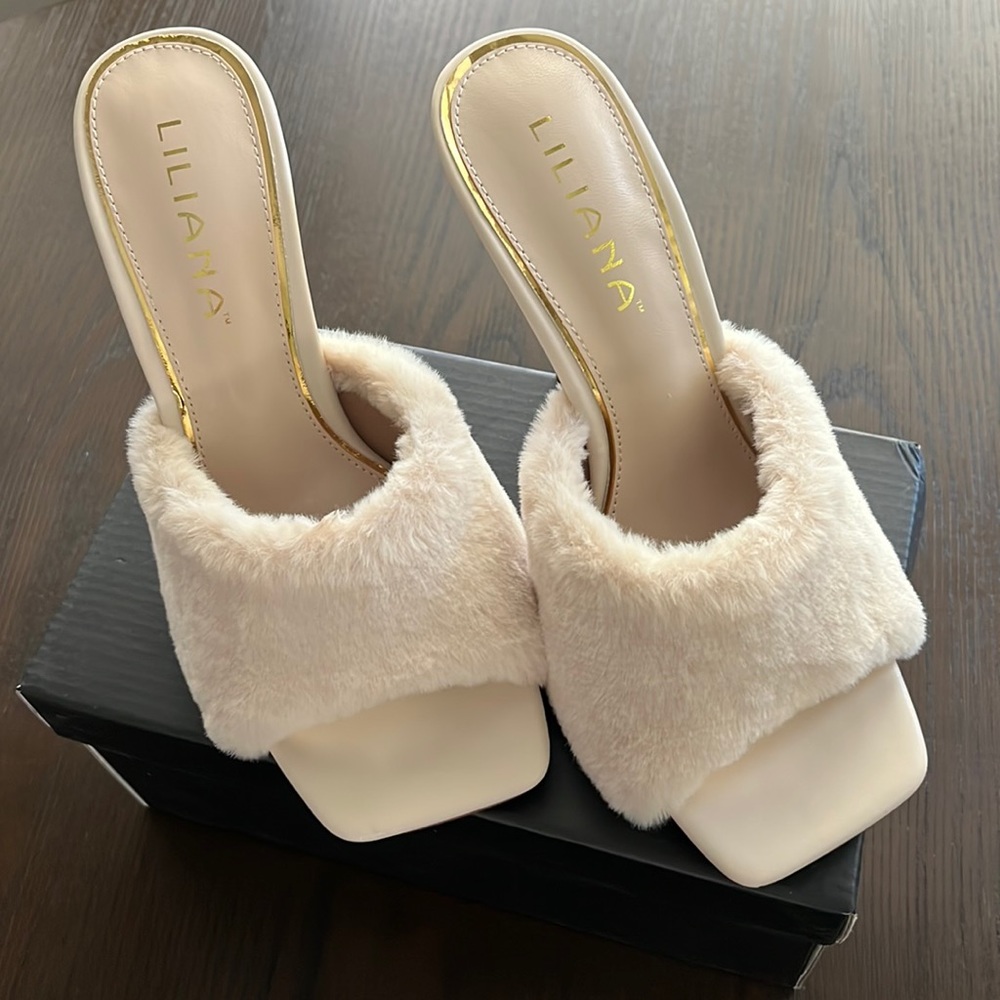 Faux fur heels